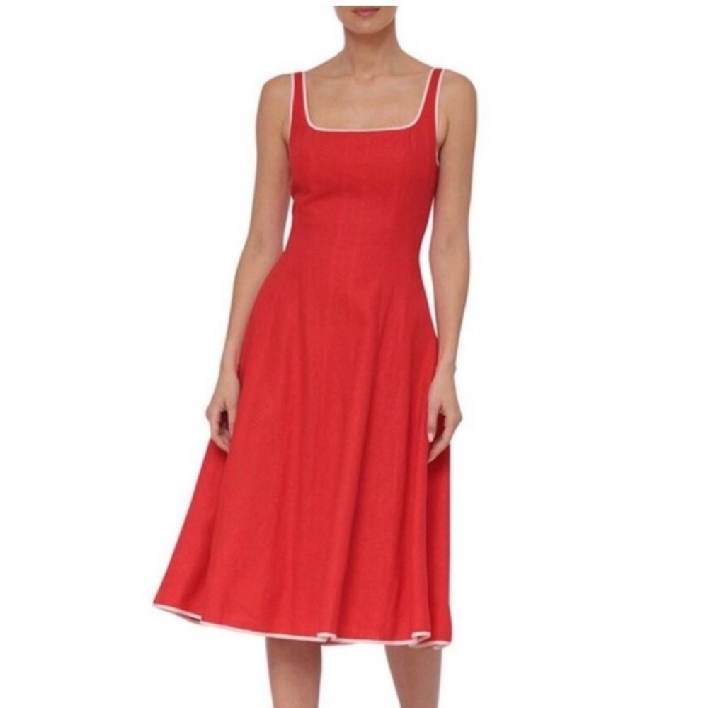 7 For All Mankind Red linen Sleeveless fit flare midi Dress medium